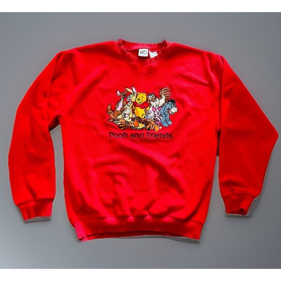 Vtg Winnie The Pooh And Friends Disney Store Pullover Fleece Red Sweater - Picture 1 of 7